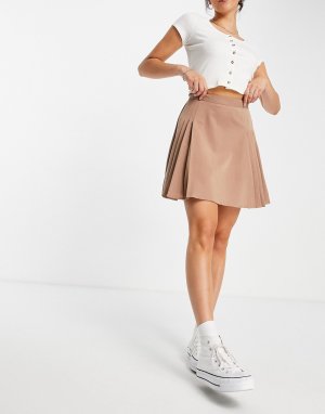 Плиссированная теннисная мини-юбка цвета капучино -Коричневый цвет Lola May