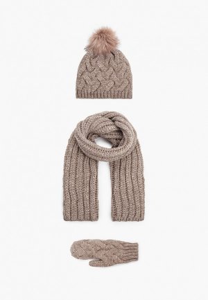 Шапка, шарф и варежки Vittoria Vicci. Цвет: коричневый