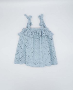 Ажурное хлопковое платье для девочки на бретелях , синий Fina Ejerique