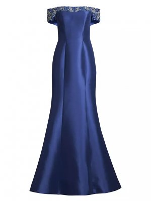Расшитое бисером платье с открытыми плечами , синий Basix