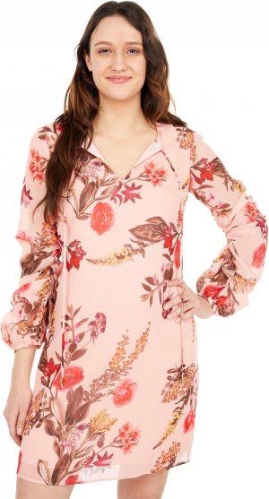 Платье Printed Chiffon Float with Self Cording and Ruched Sleeve Vince Camuto
