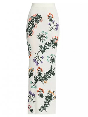 Юбка макси в рубчик с вышивкой и цветочным принтом , цвет chalk Bottega Veneta