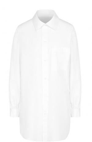 Удлиненная хлопковая блуза с накладным карманом Yohji Yamamoto. Цвет: белый