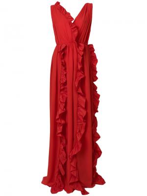 Длинное платье с рюшами MSGM. Цвет: красный