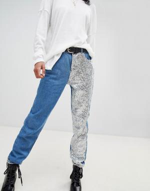 Прямые джинсы с пайетками Noisy May. Цвет: синий