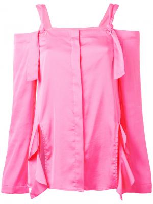 Блузка с открытыми плечами и оборками Sjyp. Цвет: розовый и фиолетовый