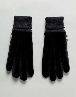 Черные трикотажные перчатки с замшевыми вставками Aquascutum. Цвет: черный