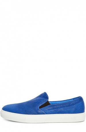 Кожаные слипоны с плетением Pantofola d’Oro. Цвет: синий