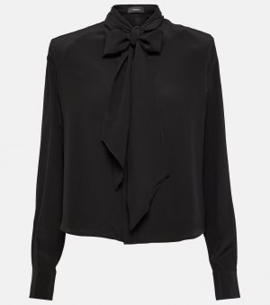 Блузка из шелкового крепдешина с завязками на воротнике WARDROBE.NYC, черный Wardrobe.Nyc