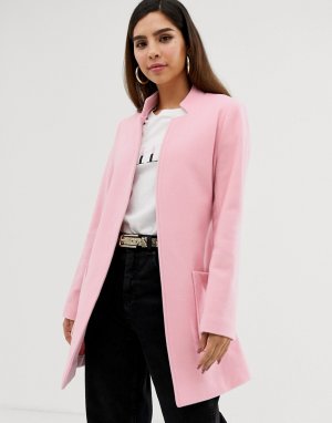 Короткое пальто с большими карманами и поясом Naf Naf-Розовый