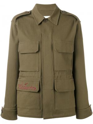 Куртка в стиле милитари с вышивкой Ava Adore. Цвет: зелёный