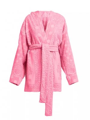 Жаккардовый махровый халат с поясом , цвет flamingo Versace