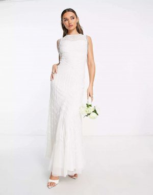 Эксклюзивное платье макси цвета слоновой кости с короткими рукавами и бахромой Bridal Starlet