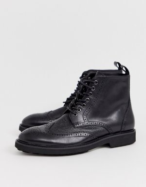 Черные кожаные ботинки-броги -Черный Office