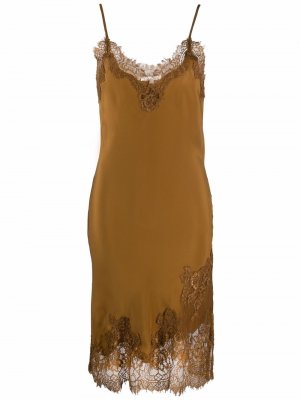 Lace-panel spaghetti-strap dress Gold Hawk. Цвет: коричневый