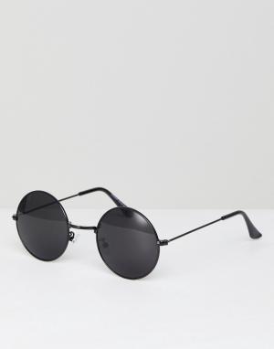 Солнцезащитные очки в круглой оправе с черными стеклами 7x. Цвет: черный