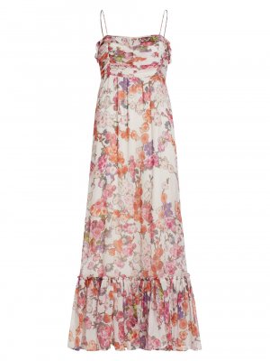 Одноярусное макси-платье с цветочным принтом , белый byTiMo
