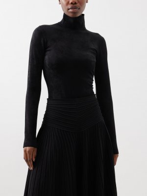 Боди из шениллового джерси с высоким воротником ALAÏA, черный Alaïa