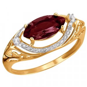 Кольцо , красное золото, 585 проба, гранат, фианит, размер 17.5 Эстет