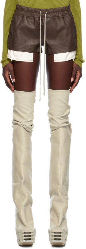 Коричневые кожаные шорты с туманом Rick Owens