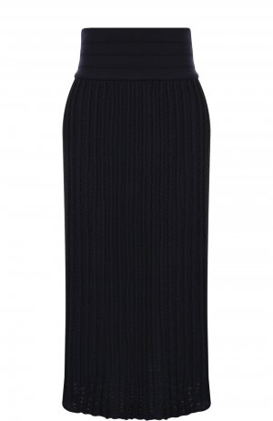 Шерстяная юбка-миди фактурной вязки с широким поясом Molli. Цвет: синий