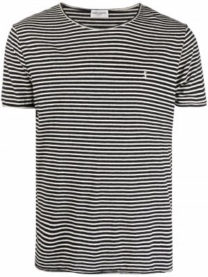 Logo-embroidered striped T-shirt Saint Laurent. Цвет: черный