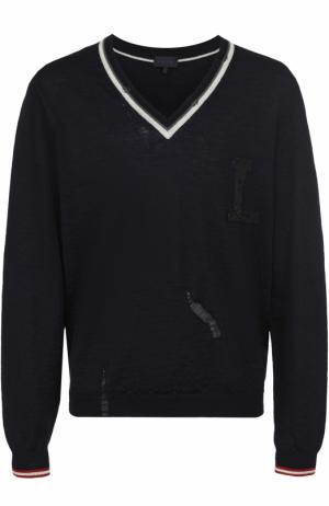 Пуловер из шерсти тонкой вязки с декоративными потертостями Lanvin. Цвет: темно-синий