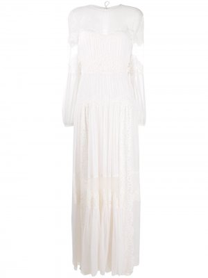 Платье с длинными рукавами и кружевом Alberta Ferretti. Цвет: белый