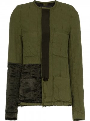 Куртка без воротника в стилистике пэчворк Haider Ackermann. Цвет: зеленый