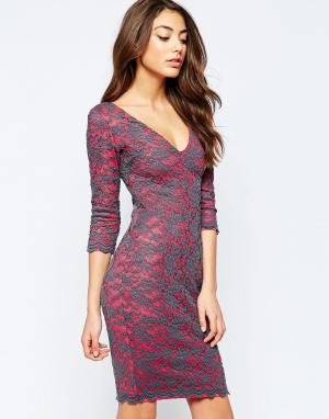 Платье миди с контрастной кружевной накладкой Indogo Hedonia. Цвет: розовый