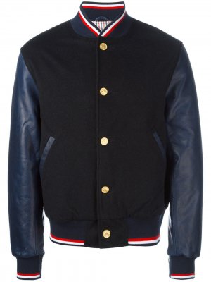 Куртка бомбер с контрастными рукавами Thom Browne. Цвет: синий