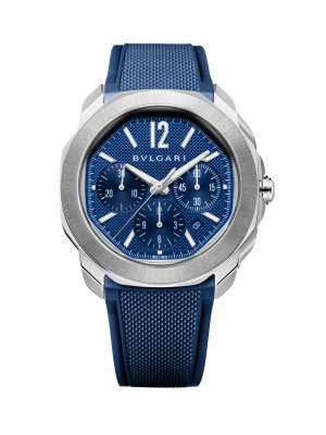 Часы Octo Roma с хронографом из нержавеющей стали и каучука , синий BVLGARI