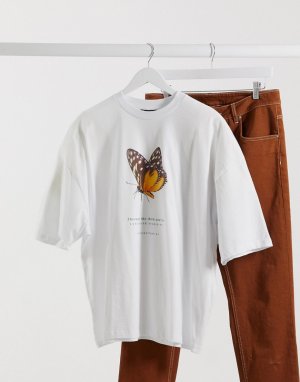 Молочно-белая oversized-футболка с бабочкой и надписью спереди -Белый ASOS DESIGN