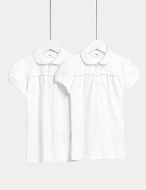 2 пары хлопковых школьных рубашек-поло стандартного кроя для девочек (2–18 лет) , белый Marks & Spencer