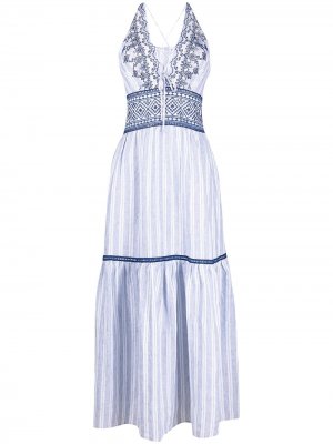 Платье в полоску с вышивкой Ermanno Scervino. Цвет: синий