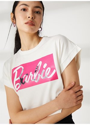 Женская футболка цвета экрю с круглым вырезом и принтом Barbie