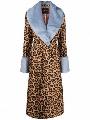 Пальто с леопардовым принтом и поясом Blumarine. Цвет: коричневый