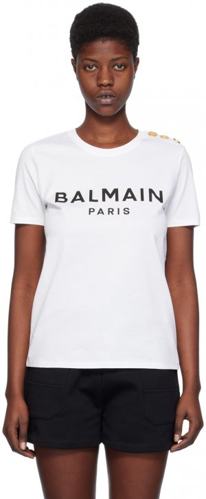 Белая футболка с принтом , цвет Blanc/Noir Balmain