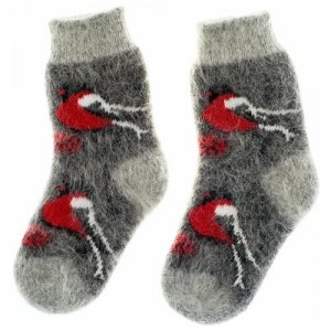 Шерстяные носки детские, вязаные, для девочки, из козьей шерсти, зимние, теплые, мальчика, размер 29-25 Снежно. Цвет: серый