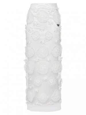 Юбка-миди «Герцогиня» с вышивкой , белый Prada