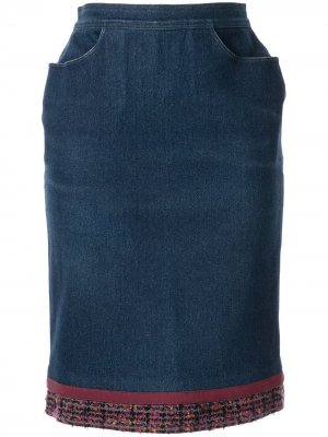 Джинсовая юбка со вставкой из твида Chanel Pre-Owned. Цвет: синий