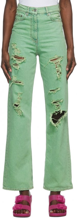 Зеленые рваные джинсы MSGM