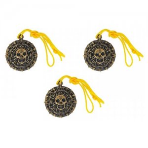 Пиратский медальон на шнурке Пираты карибского моря подвеска кулон, пластик (Набор 3 шт.) Happy Pirate. Цвет: золотистый