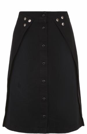 Джинсовая юбка-миди А-силуэта с декоративной отделкой Mm6. Цвет: черный