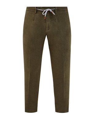 Льняные брюки-чинос с поясом на кулиске ELEVENTY. Цвет: зеленый