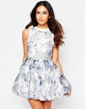 Короткое приталенное платье с цветочным принтом Flo Hedonia. Цвет: темно-синий