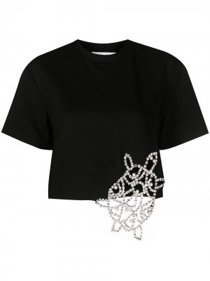 Укороченная футболка с кристаллами AREA. Цвет: черный