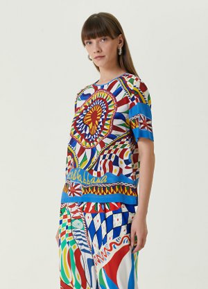 Шелковая блузка с узором carretto круглым вырезом Dolce&Gabbana
