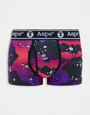 Фиолетовые боксеры Aape by A Bathing Ape с камуфляжным принтом и поясом логотипом (Bape)