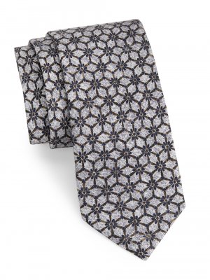 Шелковый галстук с цветочным принтом Geo , серый Saks Fifth Avenue